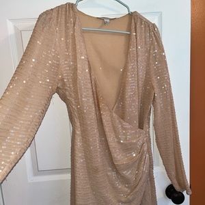 Gold wrap dress.